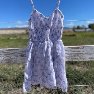 Hollister Light Blue Smocked Dress With Eyelet Details